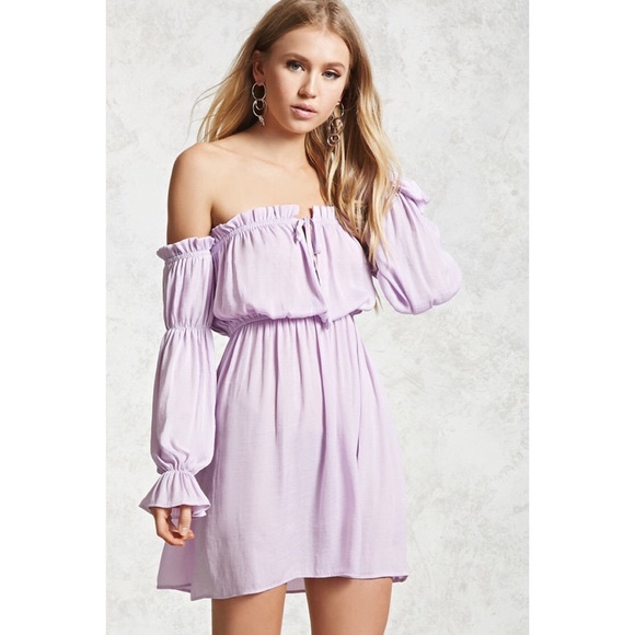 lilac off the shoulder dress